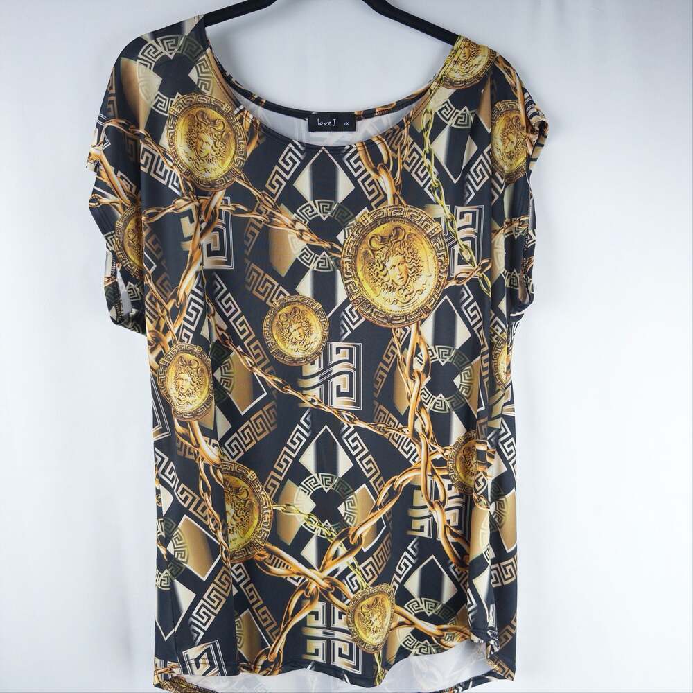 LoveT Medusa-Inspired Chain Print Crew Neck Top